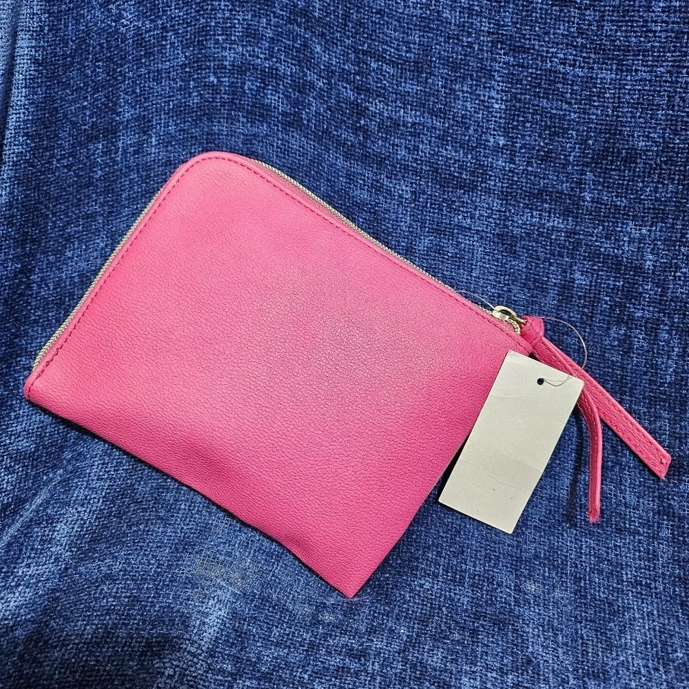 NEW Saks 5th Bubblegum Pink Corner Zip Around Pouch Case